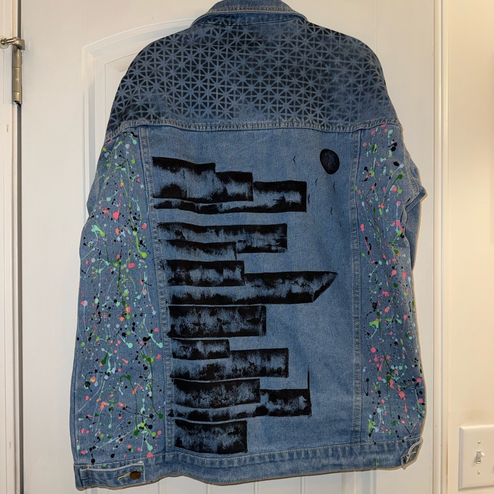 Artistic Denim Jacket with Abstract Design